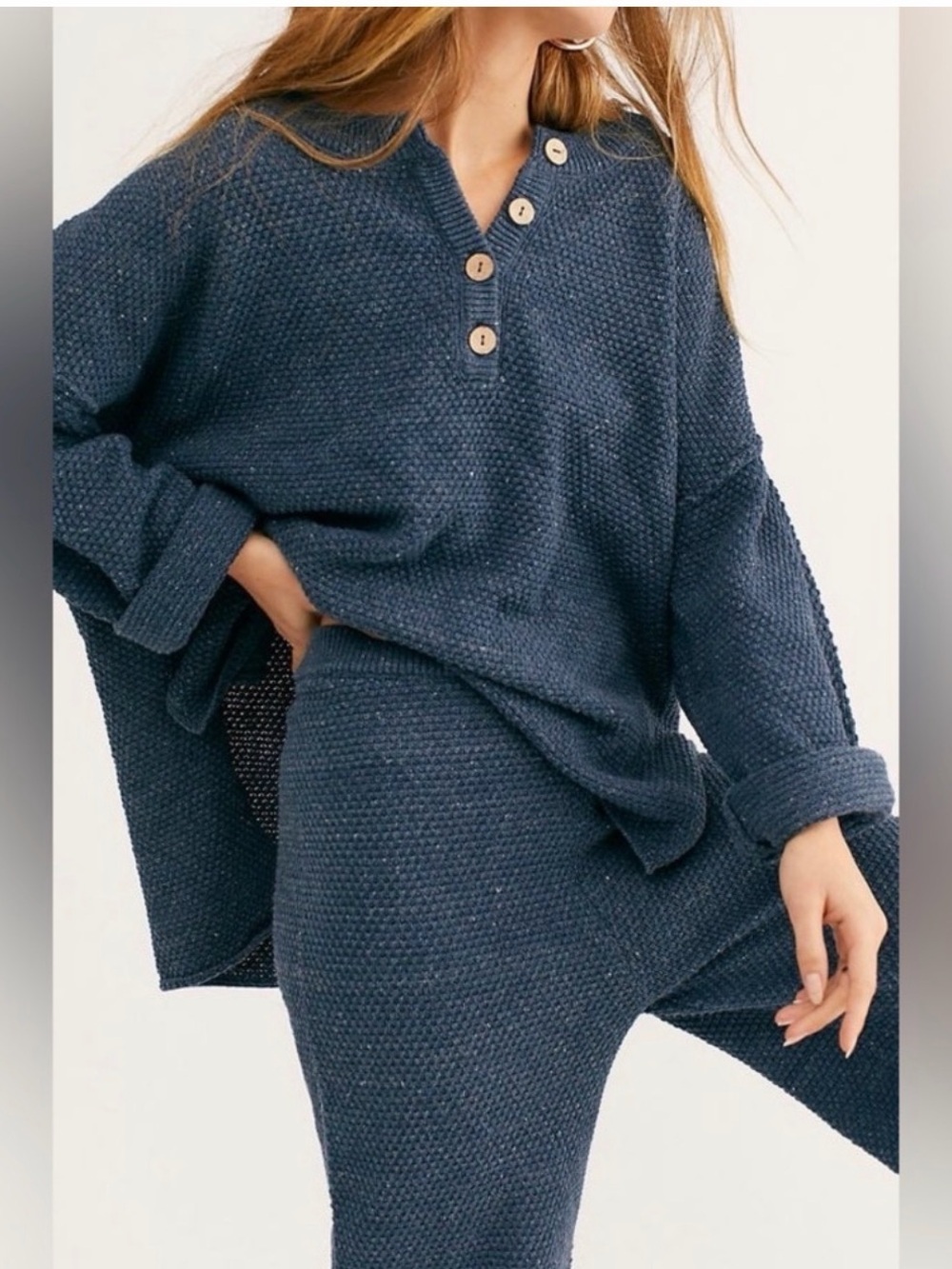 Free People Navy Hailee Sweater Set